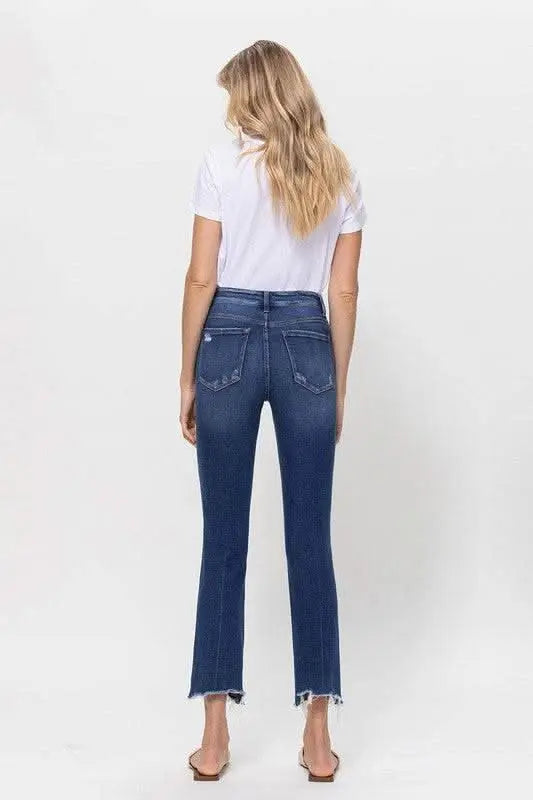 Mid Rise Crop Slim Straight Medium Jeans - Sleekdenim.com