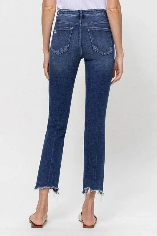 Mid Rise Crop Slim Straight Medium Jeans - Sleekdenim.com