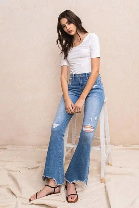 Mid - Rise Flare with Hem Detail - Sleekdenim.com