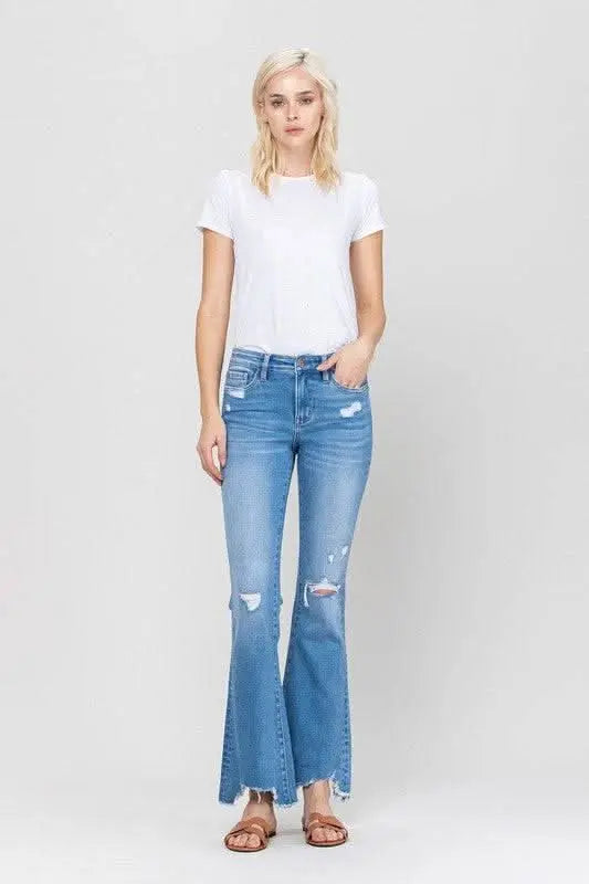 Mid - Rise Flare with Hem Detail - Sleekdenim.com