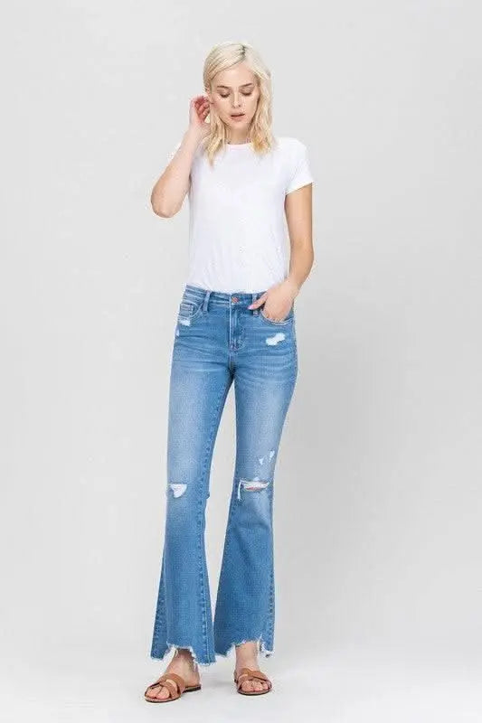 Mid - Rise Flare with Hem Detail - Sleekdenim.com