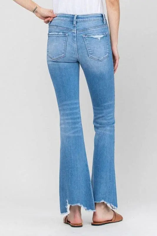 Mid - Rise Flare with Hem Detail - Sleekdenim.com