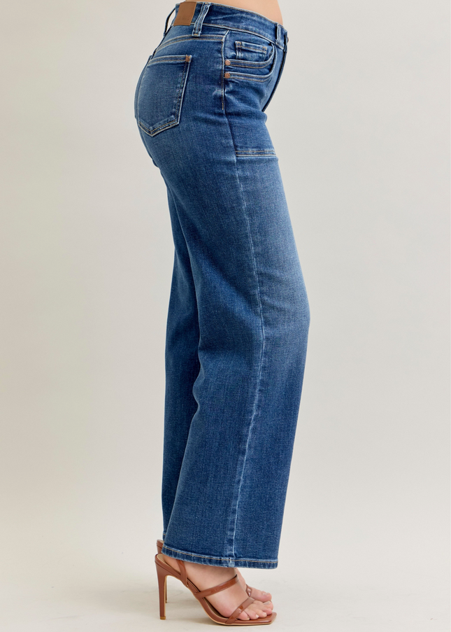 Judy Blue Mid Rise 90's Front Patch Double Pocket Straight Denim Jeans 82680 - Sleekdenim.com