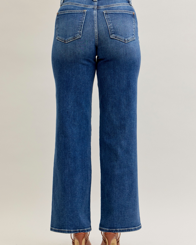 Judy Blue Mid Rise 90's Front Patch Double Pocket Straight Denim Jeans 82680 - Sleekdenim.com
