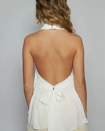 POL Backless Halter Sleeveless Top with Smocking Shirring Detail - Sleekdenim.com