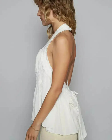 POL Backless Halter Sleeveless Top with Smocking Shirring Detail - Sleekdenim.com