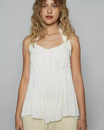 POL Backless Halter Sleeveless Top with Smocking Shirring Detail - Sleekdenim.com