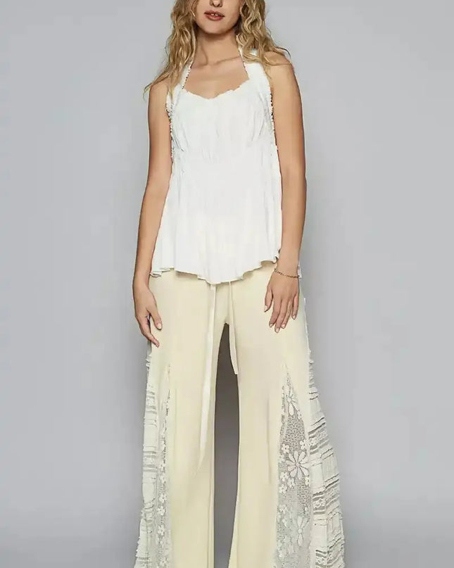 POL Backless Halter Sleeveless Top with Smocking Shirring Detail - Sleekdenim.com