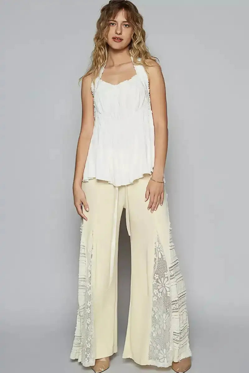 POL Backless Halter Sleeveless Top with Smocking Shirring Detail - Sleekdenim.com