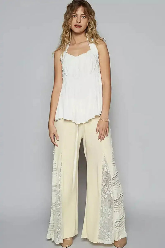 POL Backless Halter Sleeveless Top with Smocking Shirring Detail - Sleekdenim.com