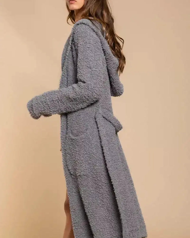 POL Berber fleece Tie Front Tunic Cardigan with Pockets - Sleekdenim.com