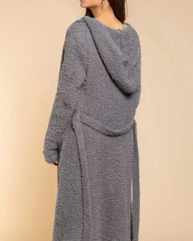 POL Berber fleece Tie Front Tunic Cardigan with Pockets - Sleekdenim.com