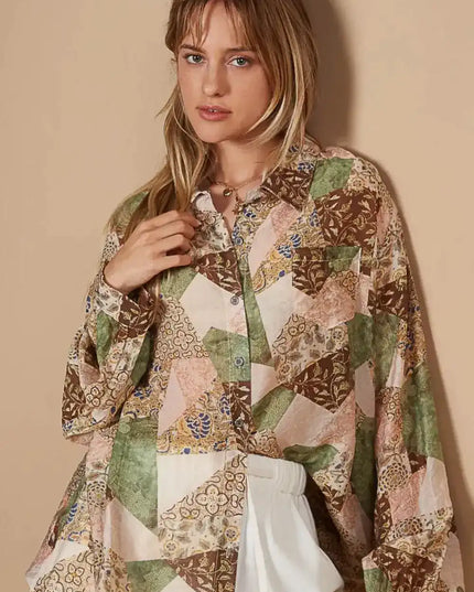 POL Button-Down Long Sleeve Printed Shirt - Sleekdenim.com