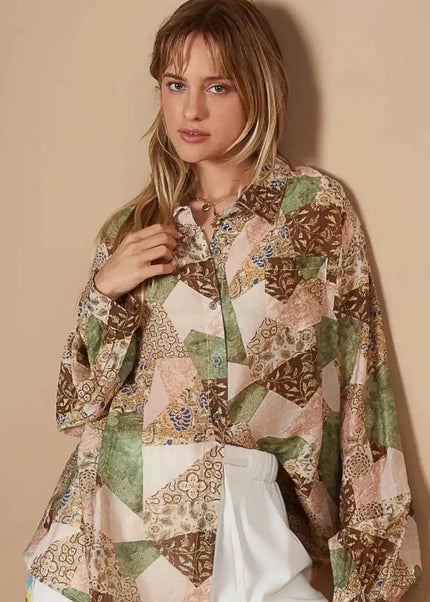 POL Button-Down Long Sleeve Printed Shirt - Sleekdenim.com