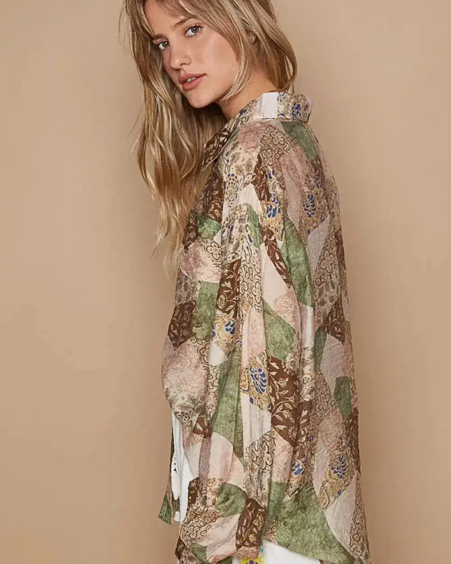 POL Button-Down Long Sleeve Printed Shirt - Sleekdenim.com