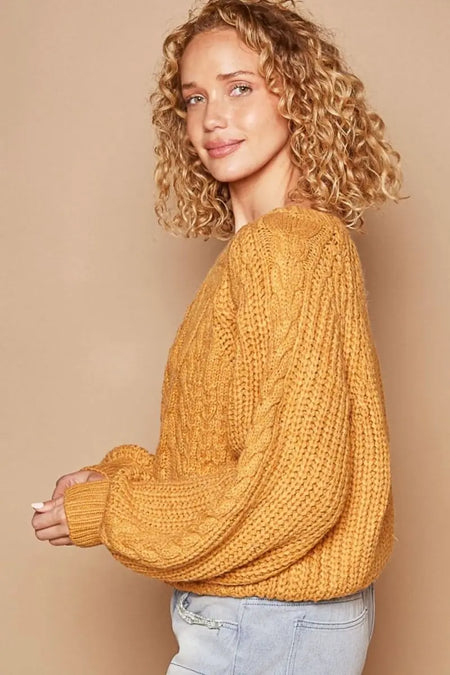 POL Cable Knit Cutout Long Sleeve Sweater - Sleekdenim.com