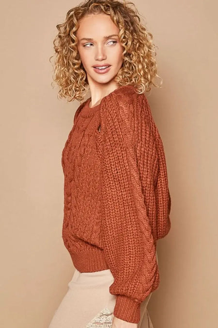 POL Cable Knit Cutout Long Sleeve Sweater - Sleekdenim.com