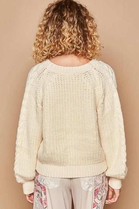 POL Cable Knit Cutout Long Sleeve Sweater - Sleekdenim.com