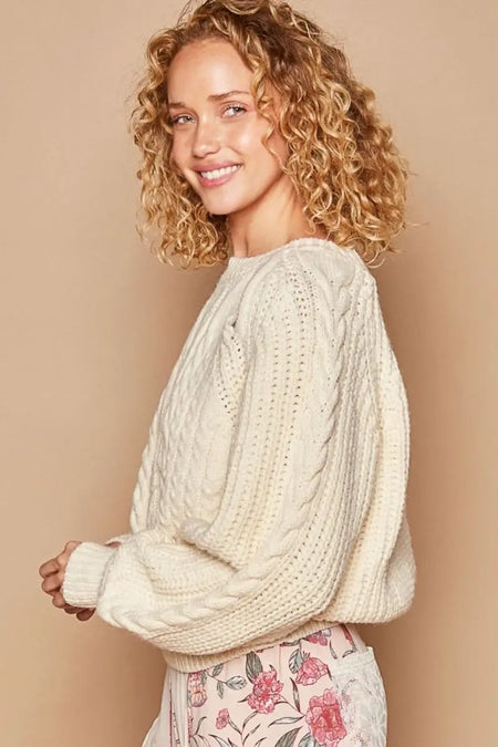 POL Cable Knit Cutout Long Sleeve Sweater - Sleekdenim.com