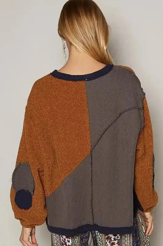 POL Color Block Half Zip Dropped Shoulder Sweatshirt - Sleekdenim.com