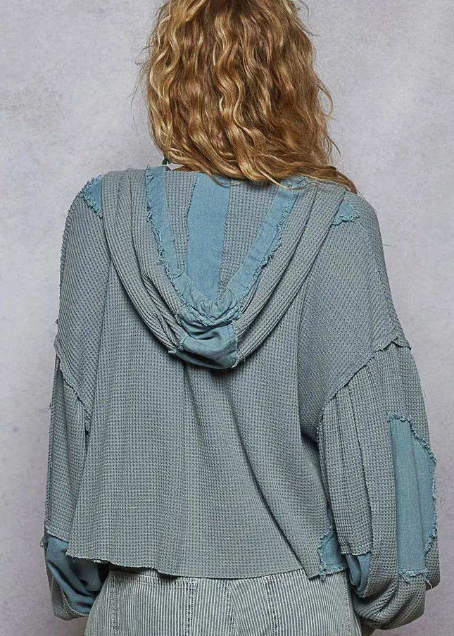 POL Contrast Cropped Jacket with Raw Edge Detail - Sleekdenim.com