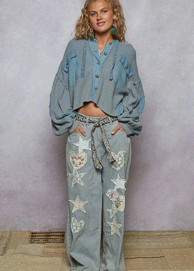 POL Contrast Cropped Jacket with Raw Edge Detail - Sleekdenim.com