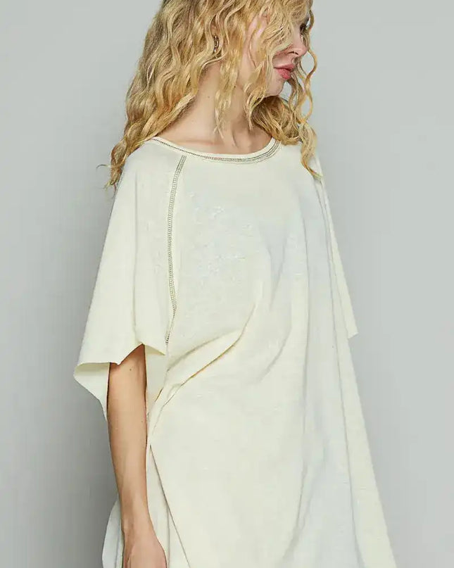 POL Contrast Stitching Half Sleeve Oversized T-Shirt - Sleekdenim.com