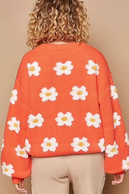 POL Daisy Pattern Drop Shoulder Sweater - Sleekdenim.com