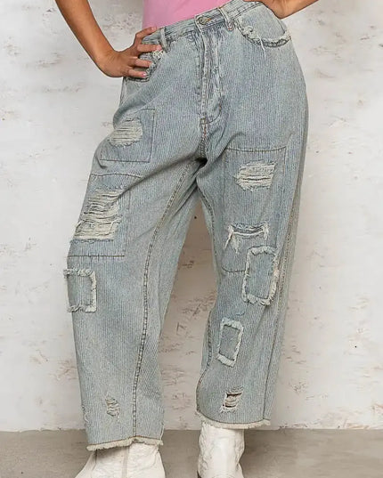 POL Distressed Raw Hem Wide Leg Pants - Sleekdenim.com