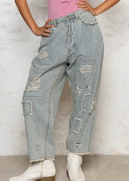 POL Distressed Raw Hem Wide Leg Pants - Sleekdenim.com
