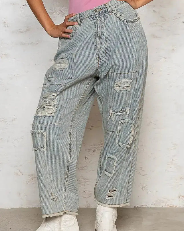 POL Distressed Raw Hem Wide Leg Pants - Sleekdenim.com