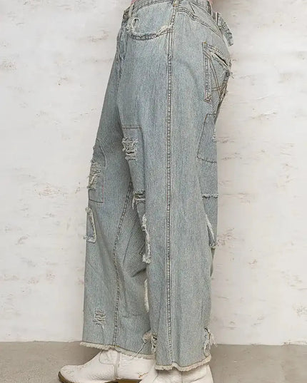 POL Distressed Raw Hem Wide Leg Pants - Sleekdenim.com