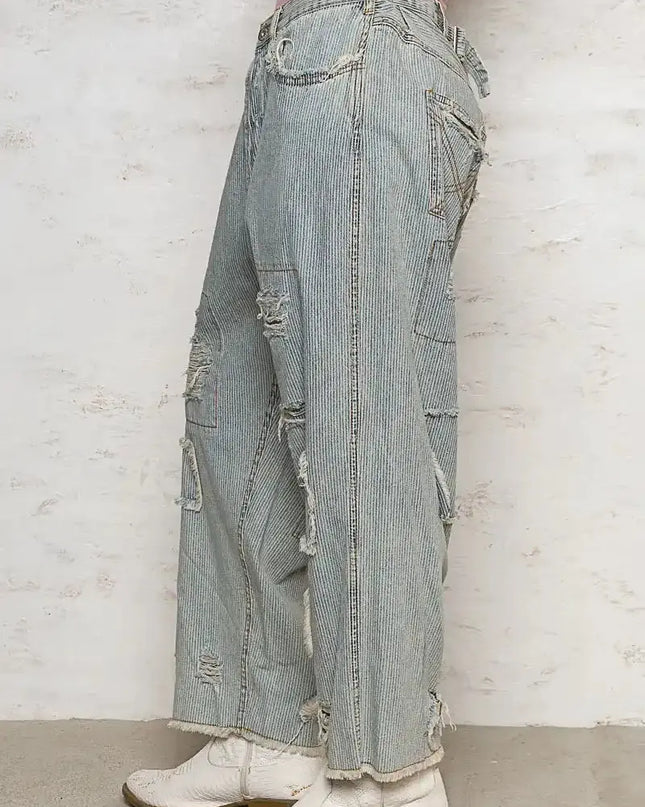POL Distressed Raw Hem Wide Leg Pants - Sleekdenim.com