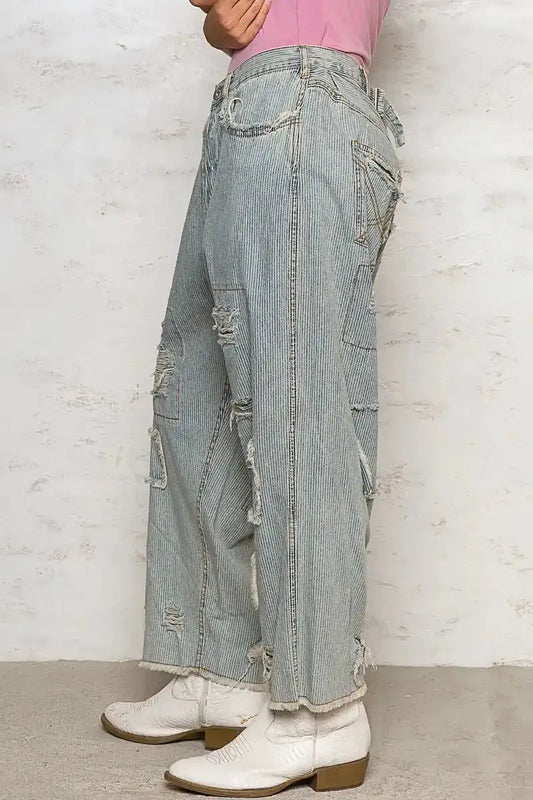 POL Distressed Raw Hem Wide Leg Pants - Sleekdenim.com