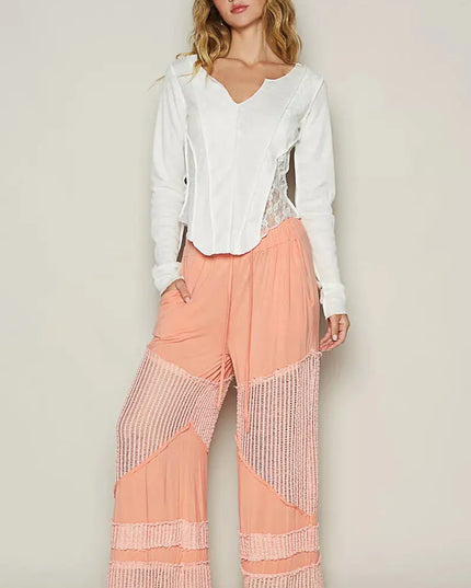 POL Drawstring Elastic Waistband Wide-Leg Pants - Sleekdenim.com