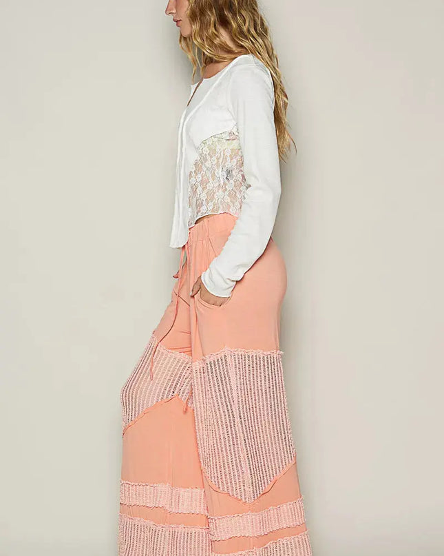 POL Drawstring Elastic Waistband Wide-Leg Pants - Sleekdenim.com