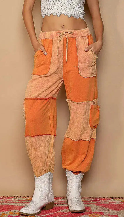 POL Drawstring Pocketed Contrast Jogger Pants - Sleekdenim.com