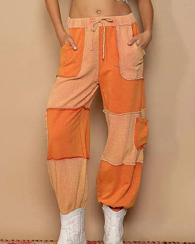 POL Drawstring Pocketed Contrast Jogger Pants - Sleekdenim.com