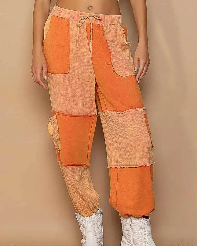 POL Drawstring Pocketed Contrast Jogger Pants - Sleekdenim.com