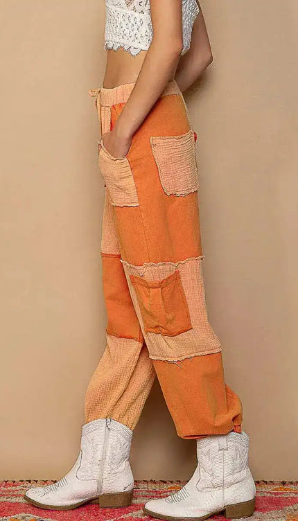 POL Drawstring Pocketed Contrast Jogger Pants - Sleekdenim.com