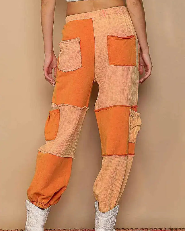 POL Drawstring Pocketed Contrast Jogger Pants - Sleekdenim.com