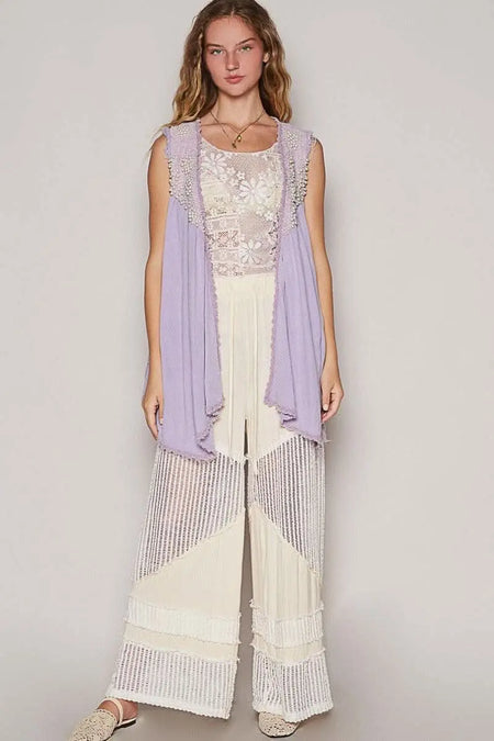 POL Embroidered Pearls Open Front Sleeveless Cardigan - Sleekdenim.com