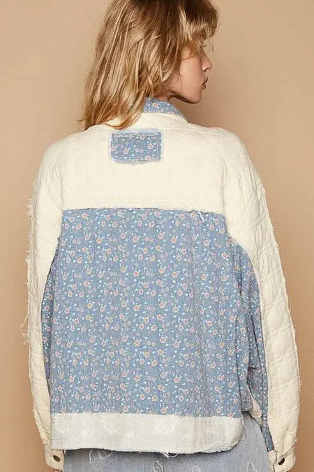 POL Floral Patchwork Zip Up Long Sleeve Jacket - Sleekdenim.com