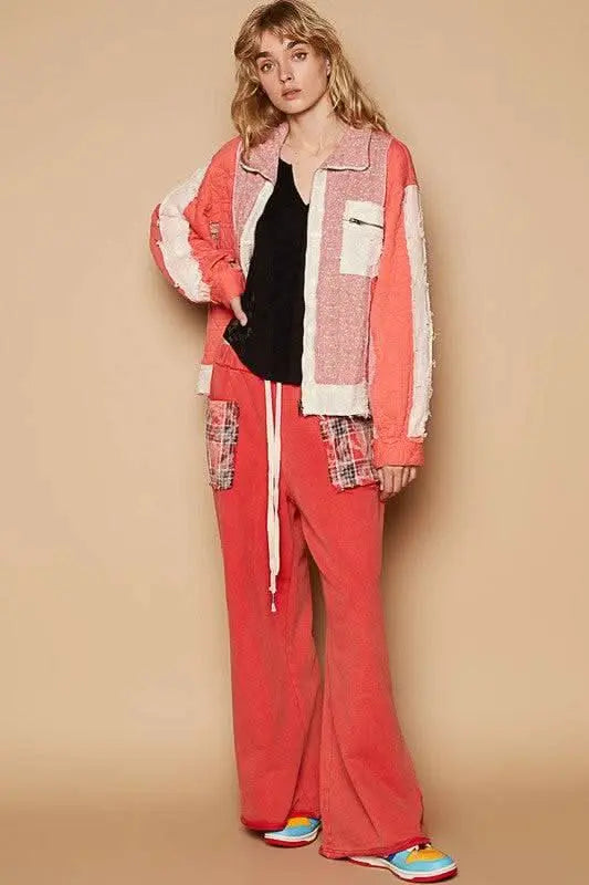 POL Floral Patchwork Zip Up Long Sleeve Jacket - Sleekdenim.com