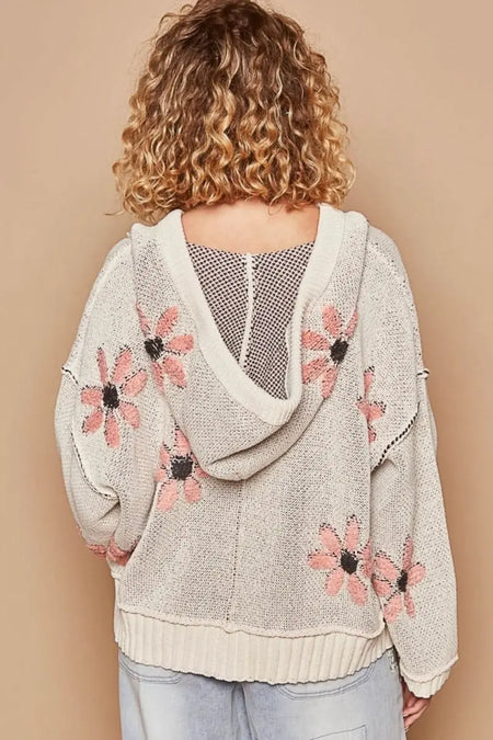 POL Floral Pattern Hooded High - Low Sweater - Sleekdenim.com