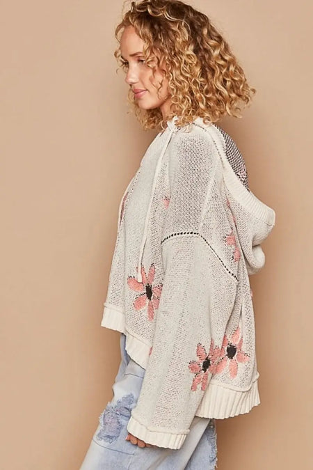 POL Floral Pattern Hooded High - Low Sweater - Sleekdenim.com