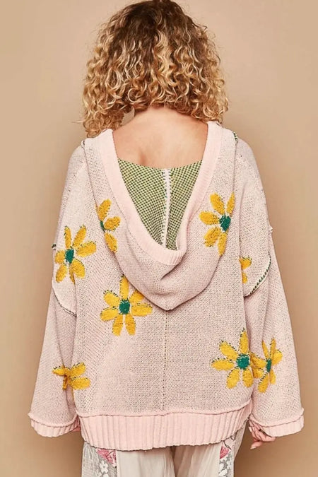 POL Floral Pattern Hooded High - Low Sweater - Sleekdenim.com