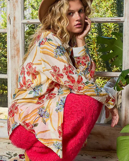 POL Floral Print Button Down Long Sleeve Shirt - Sleekdenim.com