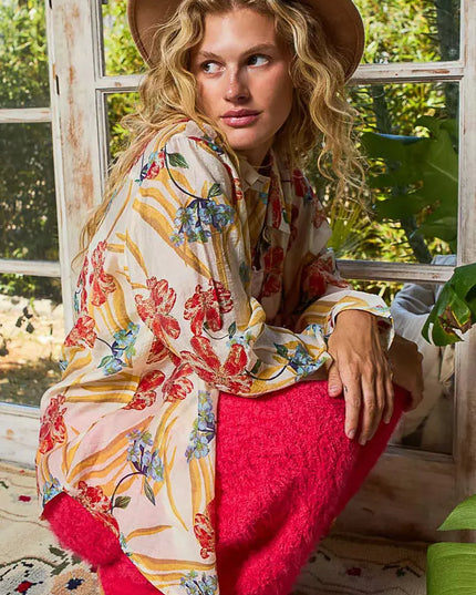 POL Floral Print Button Down Long Sleeve Shirt - Sleekdenim.com