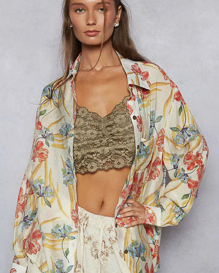 POL Floral Print Button Down Long Sleeve Shirt - Sleekdenim.com